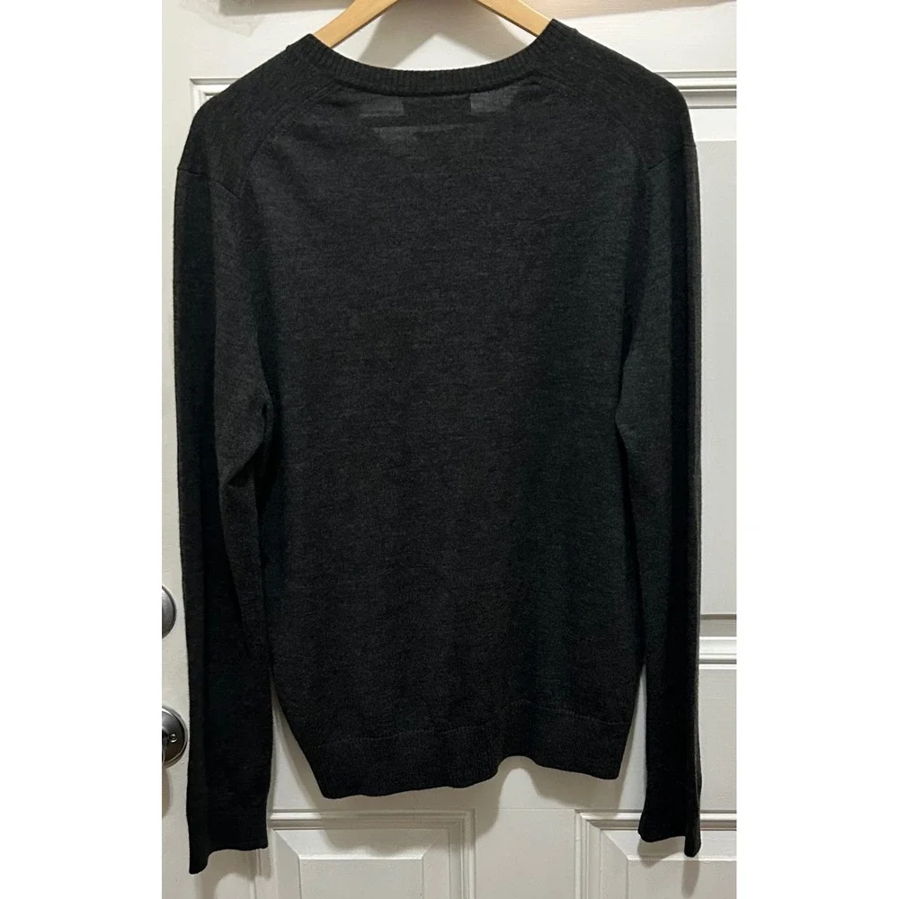 Banana Republic Mens Charcoal Gray 100% Extra‎ Fine Merino Wool V-Neck Sweater L